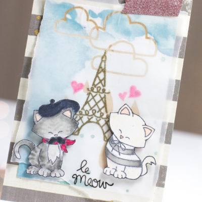 Le Meow Love card by Taheerah Atchia featuring two cute kitties by the Eiffel Tower