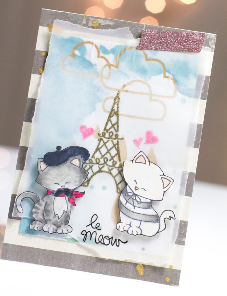 Le Meow Love card by Taheerah Atchia featuring two cute kitties by the Eiffel Tower