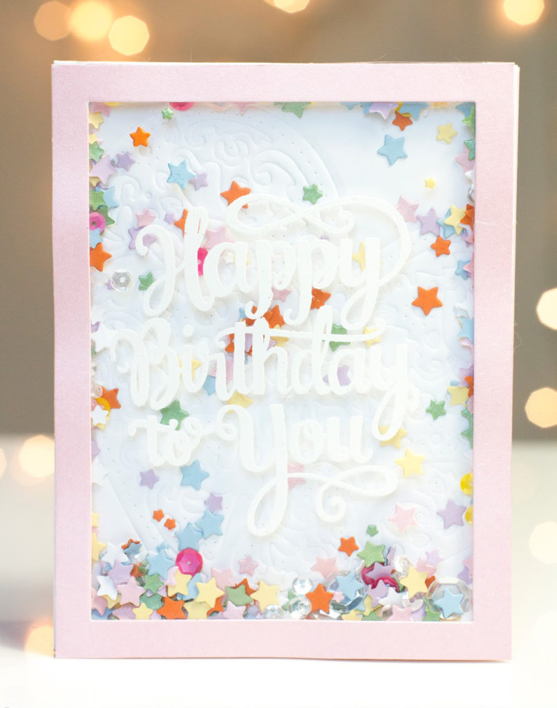 Stars Confetti Birthday Shaker card by Taheerah Atchia