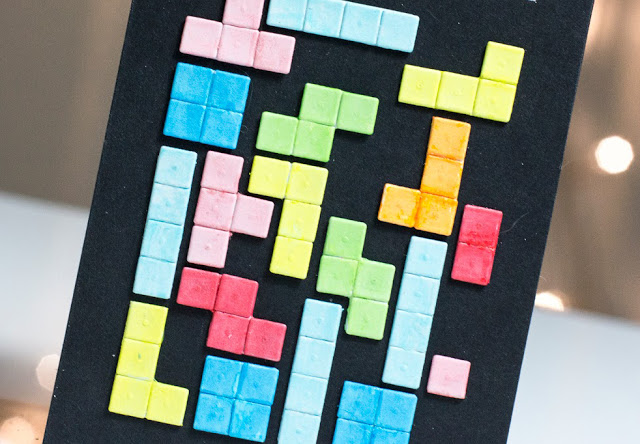 Close-up of geeky Tetris card by Taheerah Atchia
