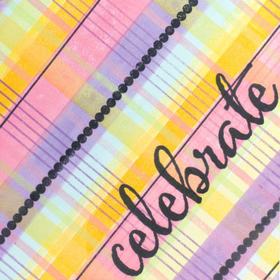 Close-up of celebration card by Taheerah Atchia featuring patterns