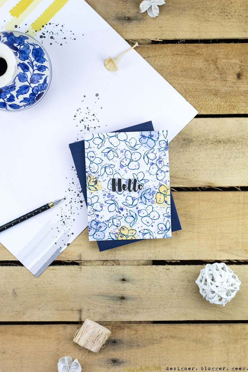 Hello Hydrangea Splatter Card by Taheerah Atchia