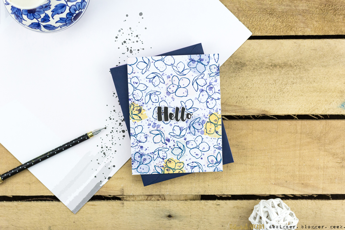 Hello Hydrangea Splatter Card by Taheerah Atchia