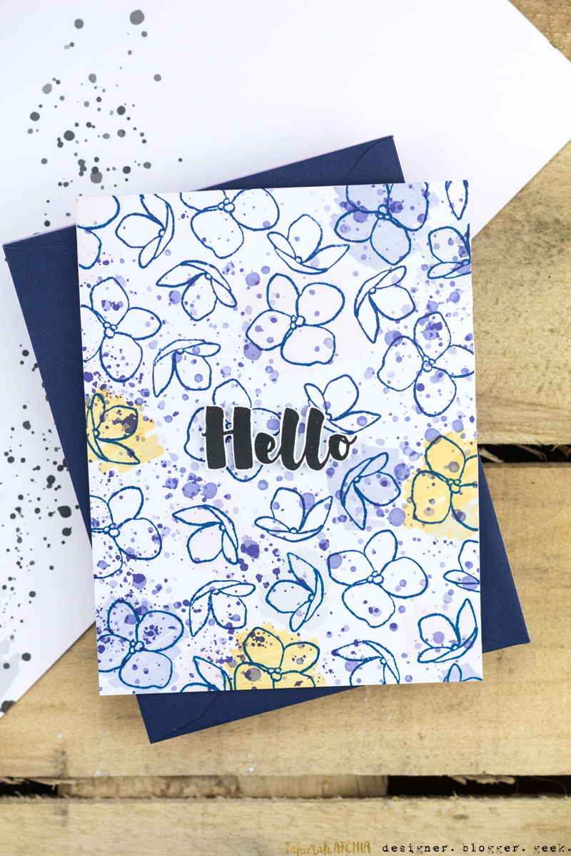 Hello Hydrangea Splatter Card by Taheerah Atchia