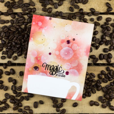 Polka Stencil Magic Inside Coffee Cup Bokeh Card by Taheerah Atchia