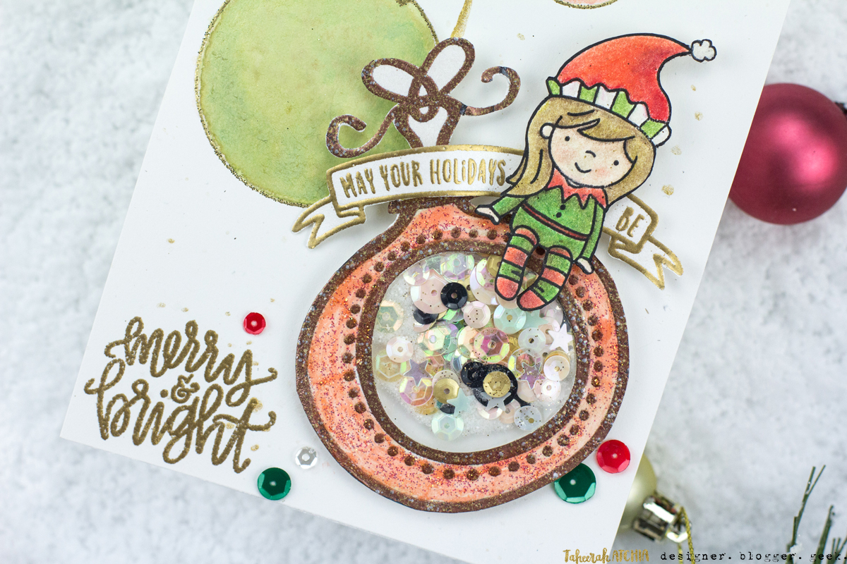 Elf Ornament Shaker Card by Taheerah Atchia