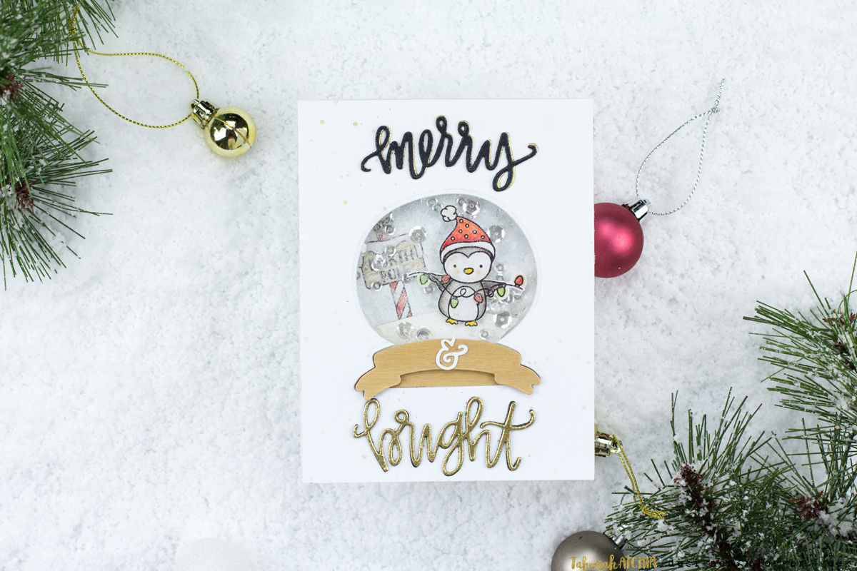Merry & Bright Penguin Shaker Card by Taheerah Atchia