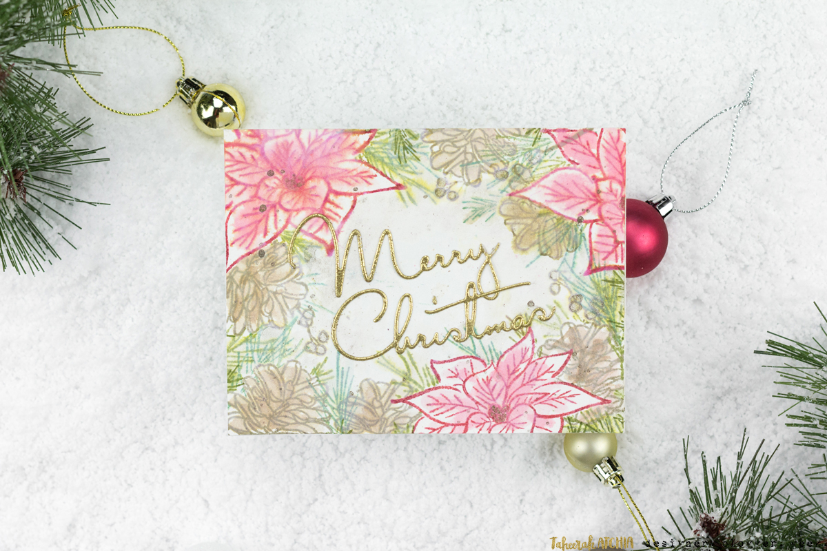 Poinsettia & Pine Christmas Card by Taheerah Atchia