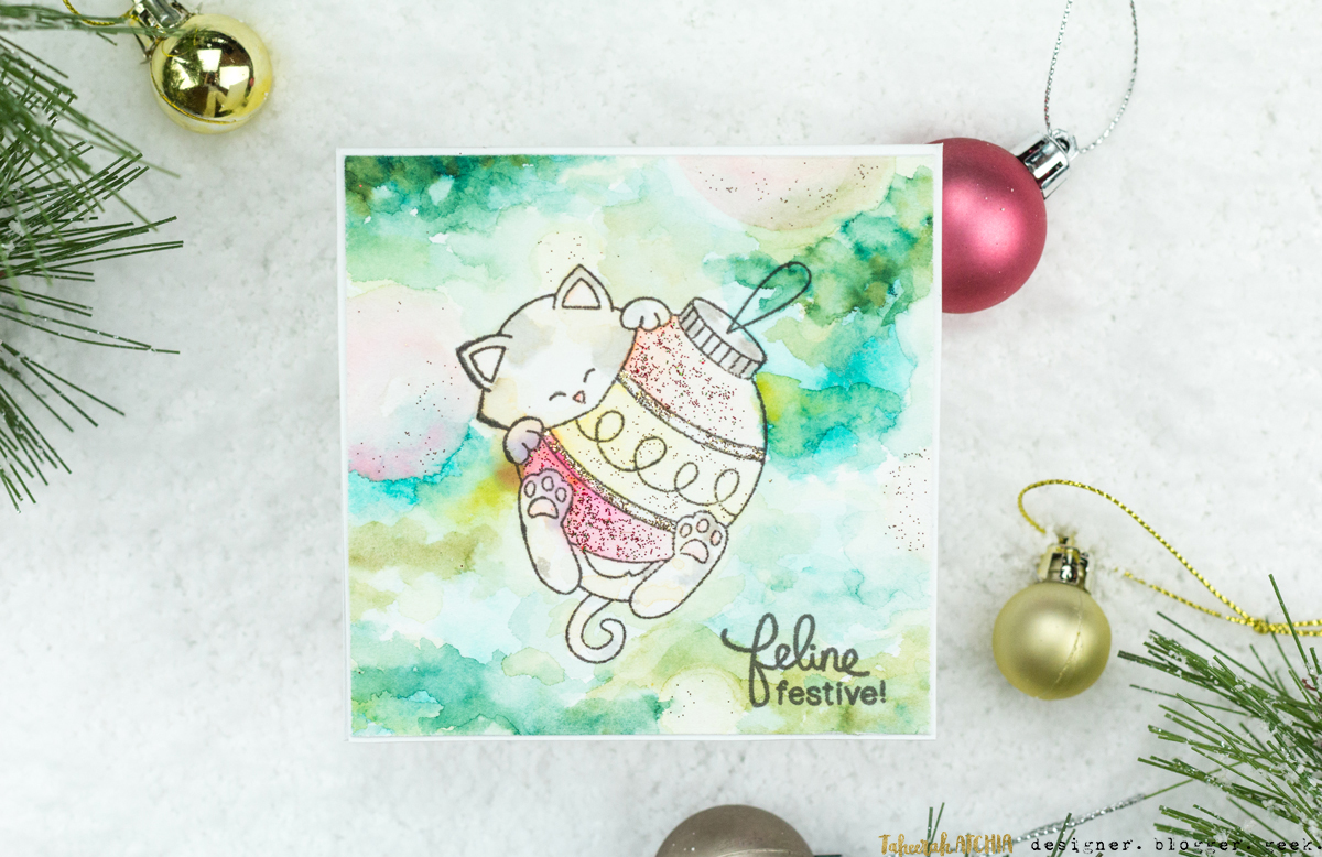 Feline Festive Kitty Ornament Christmas Card by Taheerah Atchia