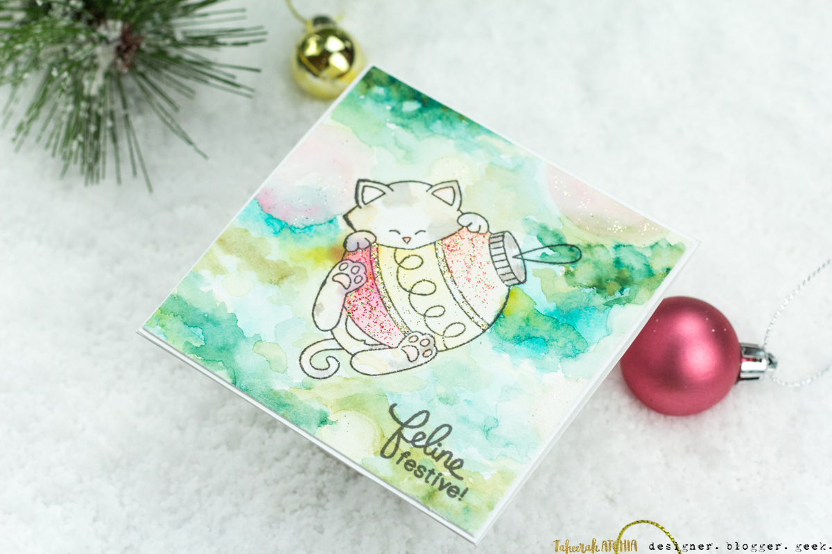 Feline Festive Kitty Ornament Christmas Card by Taheerah Atchia