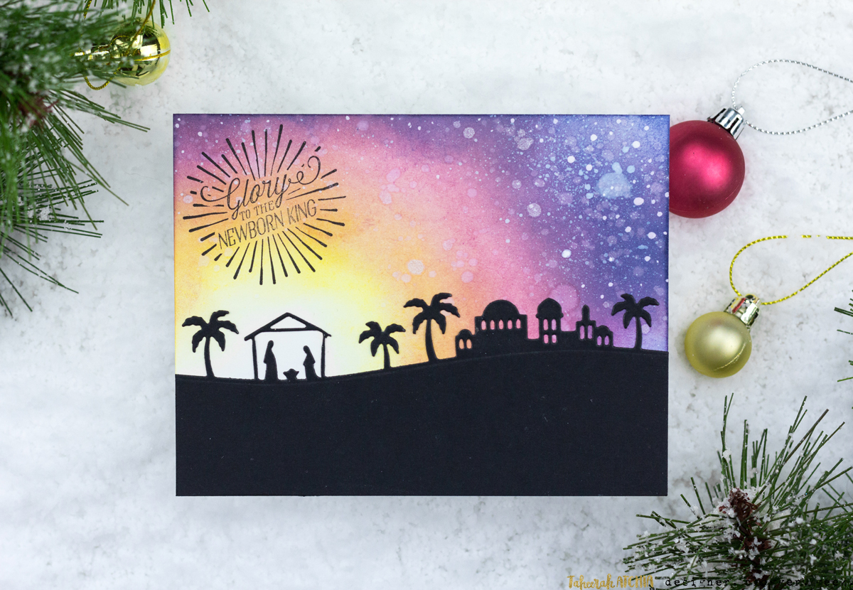 Glory To The Newborn King Nativity Christmas Card by Taheerah Atchia