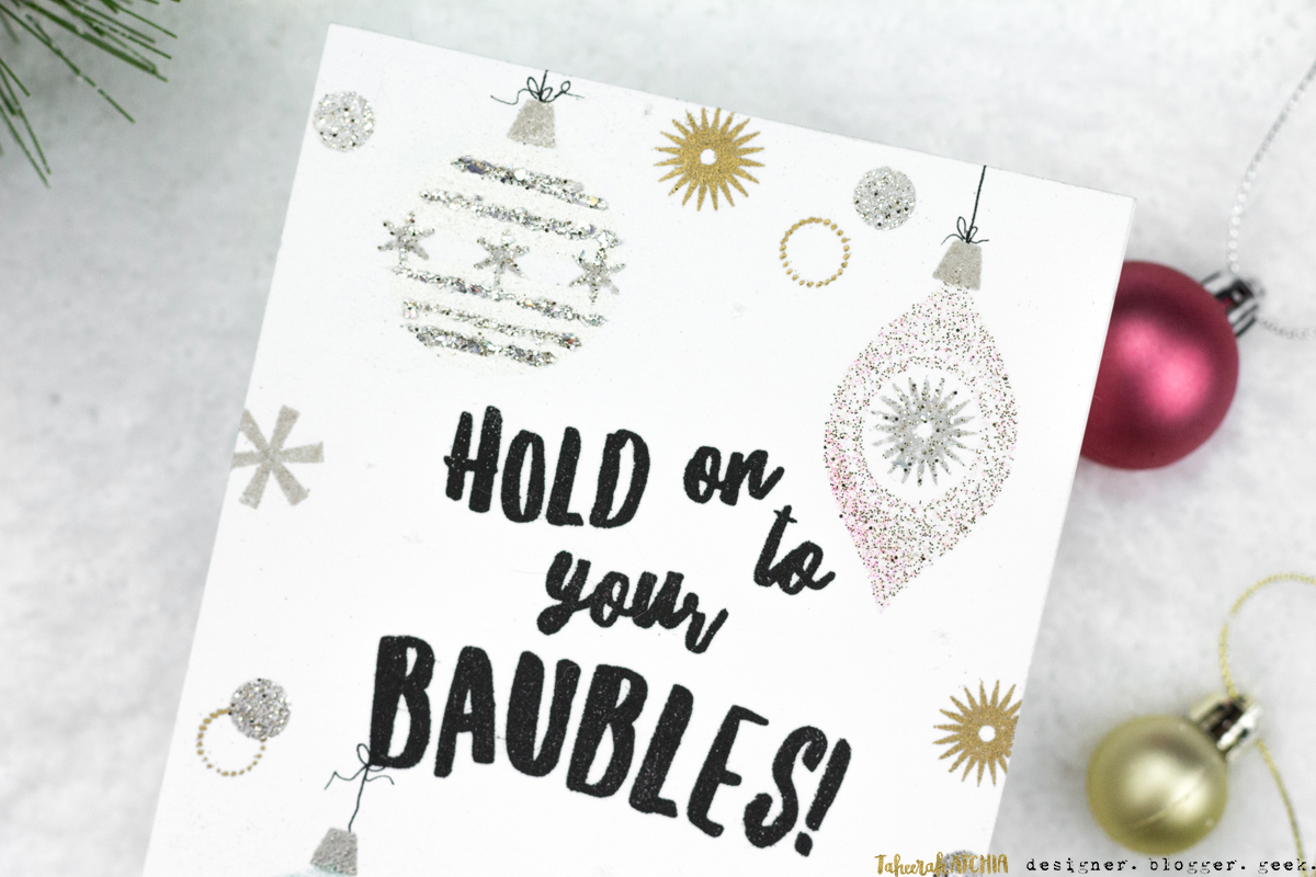 Hold On To Your Baubles! Christmas Card by Taheerah Atchia