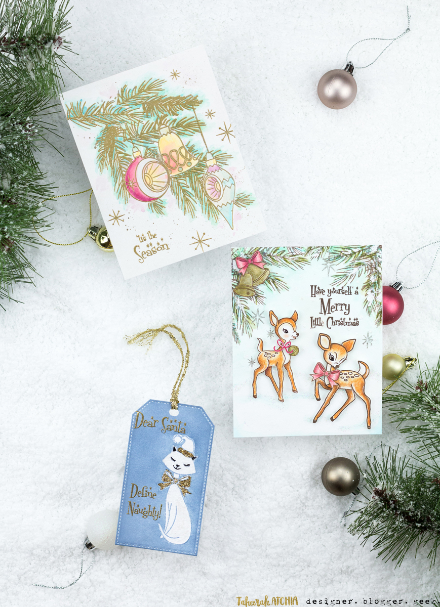 Retro Christmas Cards & Tag Set by Taheerah Atchia