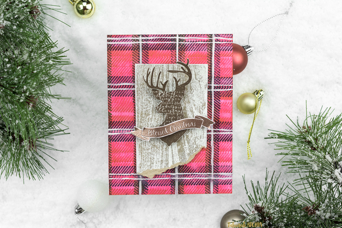 Rustic Plaid Reindeer Christmas Card by Taheerah Atchia