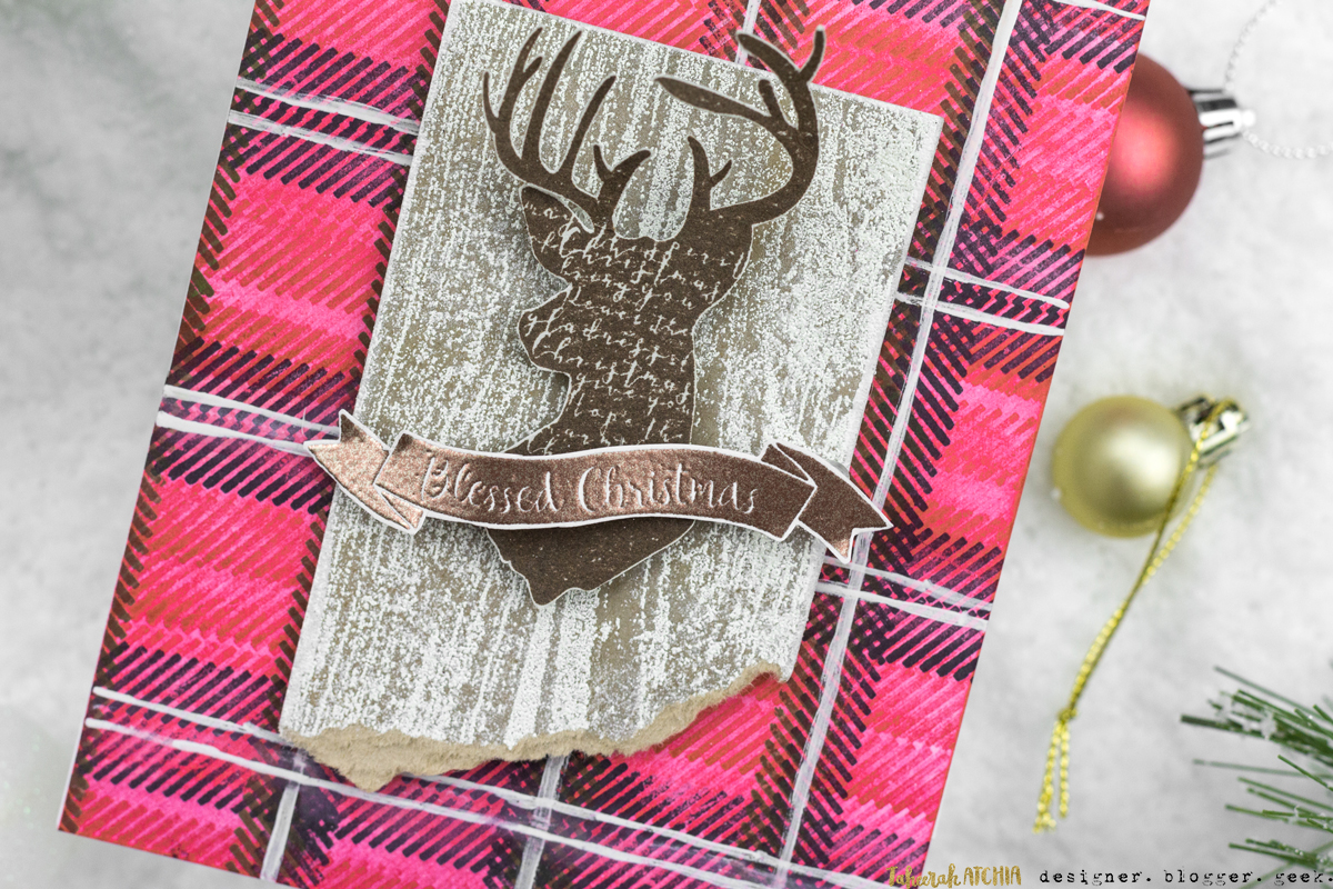 Rustic Plaid Reindeer Christmas Card by Taheerah Atchia