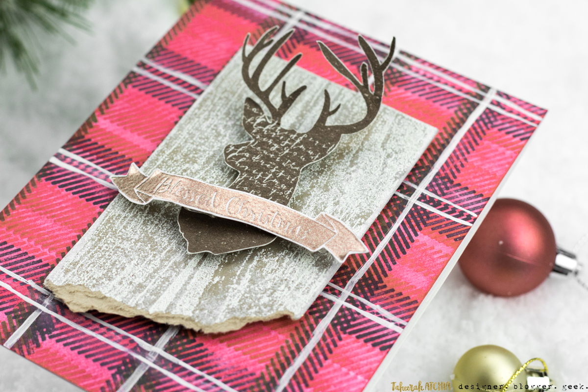 Rustic Plaid Reindeer Christmas Card by Taheerah Atchia