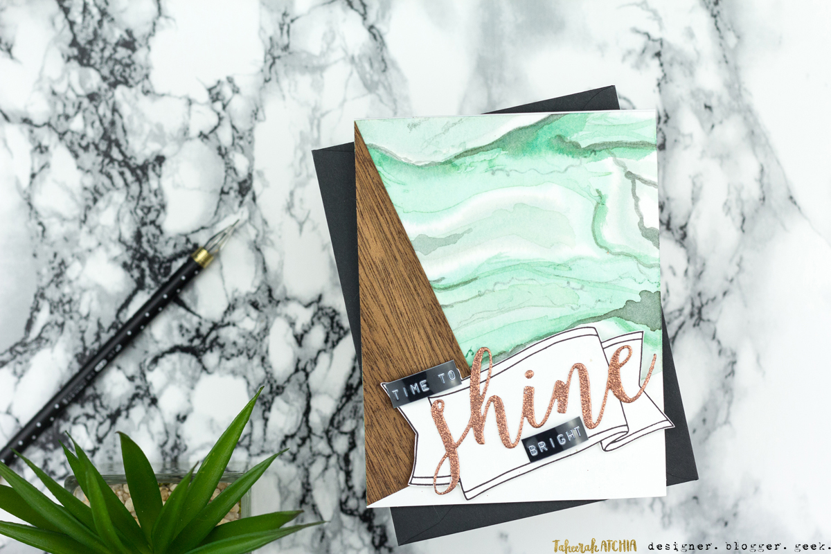 Time To Shine Bright Green Marbled Card by Taheerah Atchia