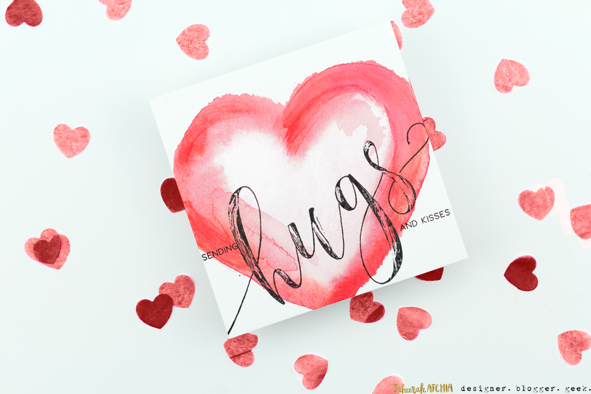 Sending Hugs & Kisses Watercolour Heart Card by Taheerah Atchia