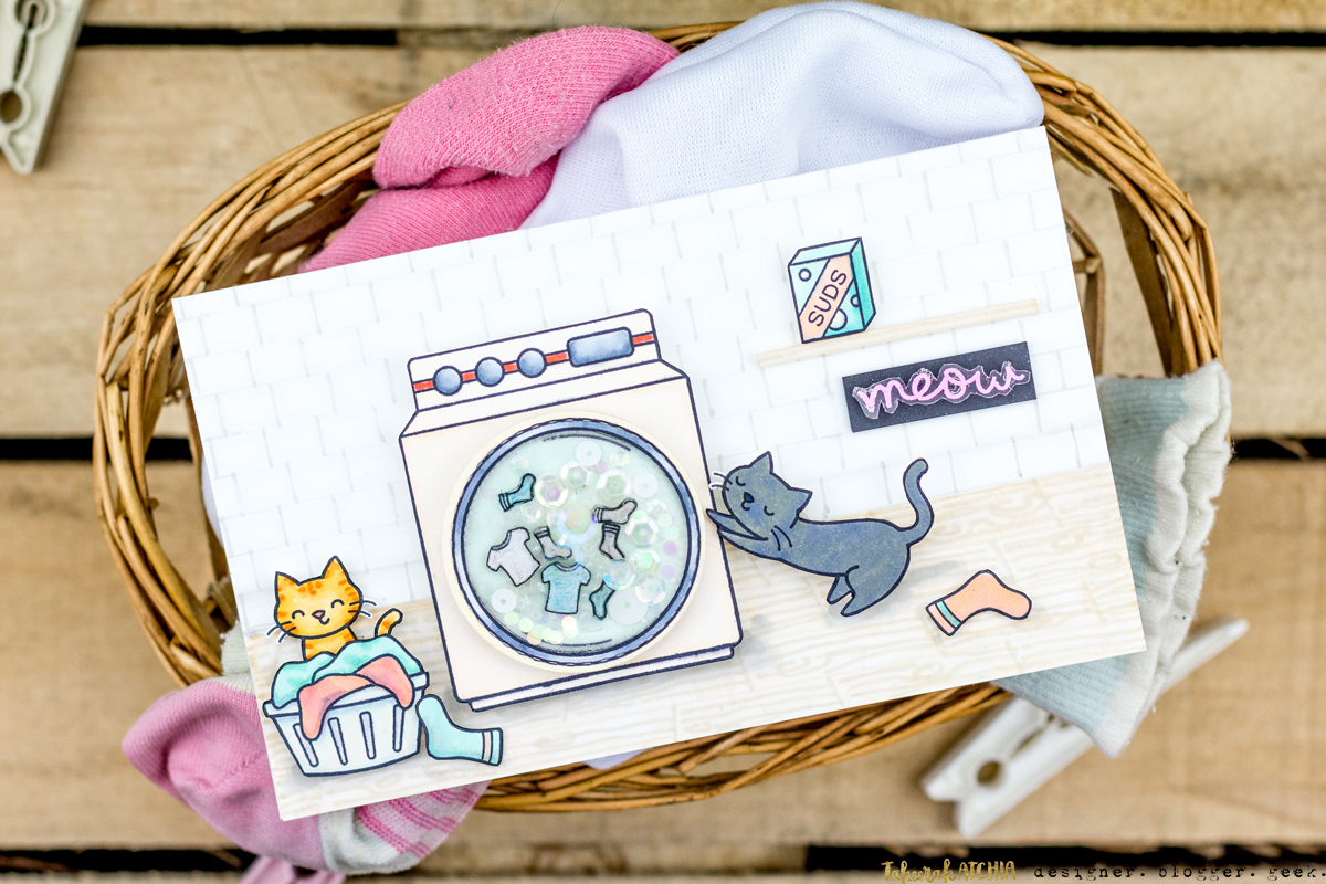 Playful Cats Interactive Washing Machine Card by Taheerah Atchia