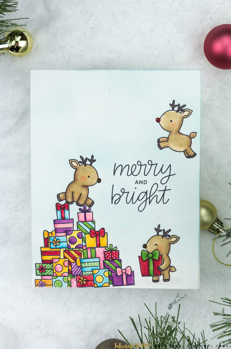 Reindeer Presents Christmas Card by Taheerah Atchia