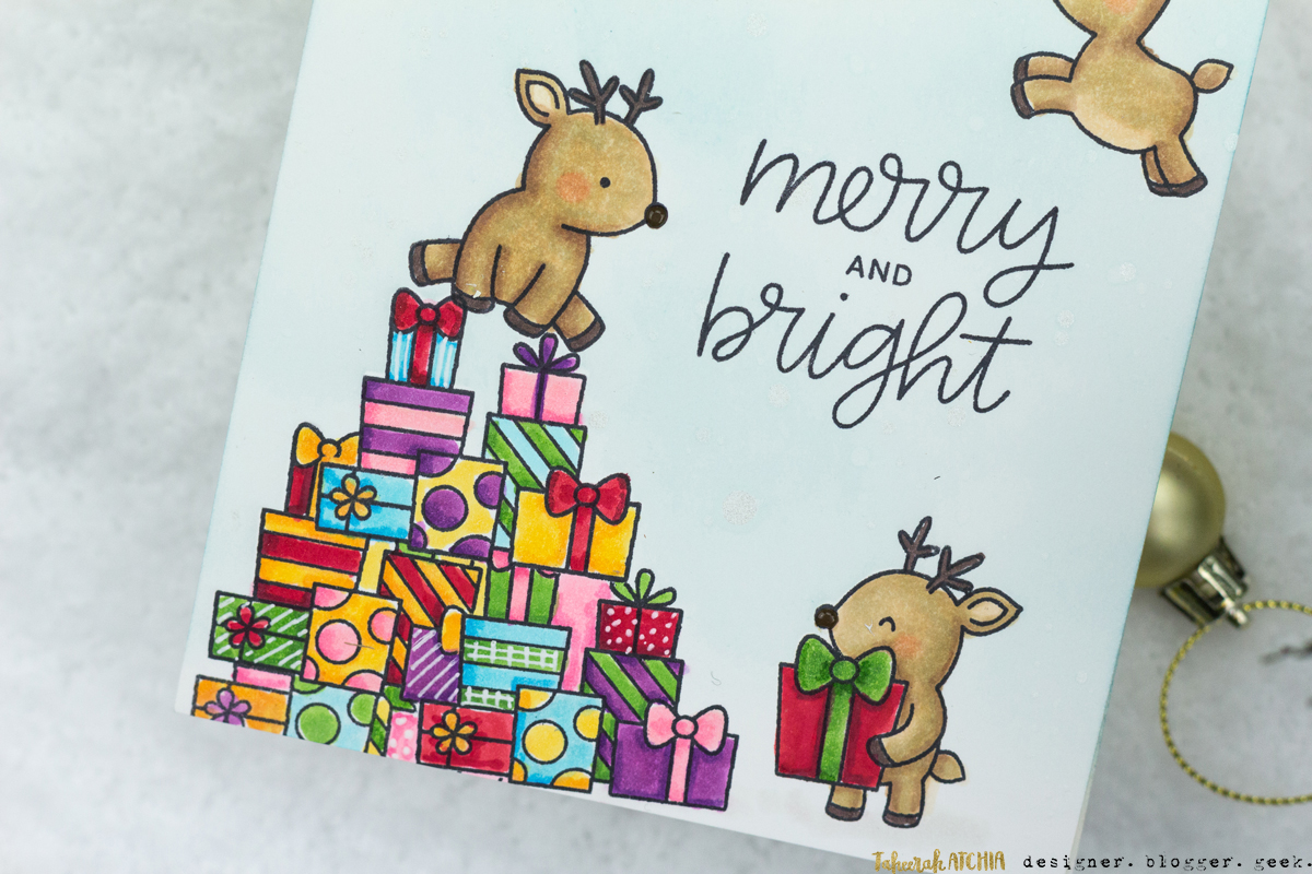 Reindeer Presents Christmas Card by Taheerah Atchia