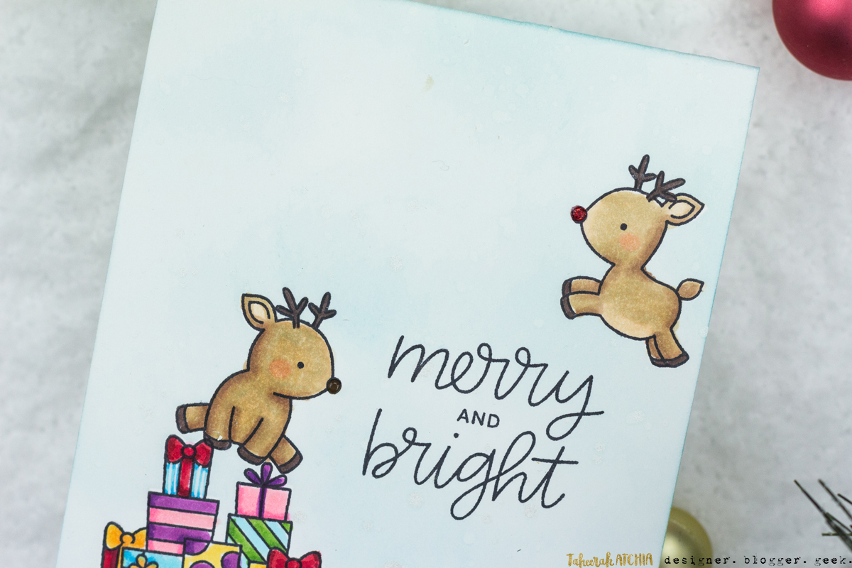 Reindeer Presents Christmas Card by Taheerah Atchia