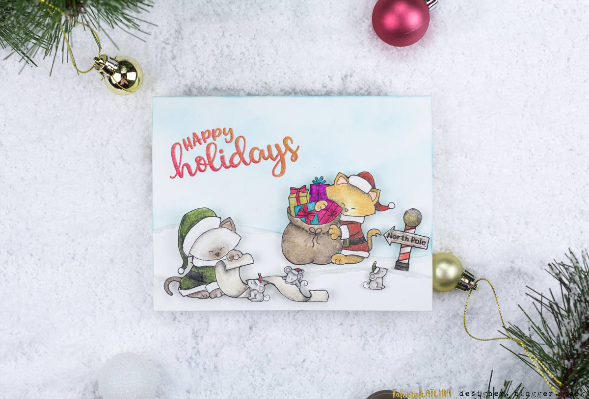 Happy Holidays Santa Cat Christmas Card by Taheerah Atchia