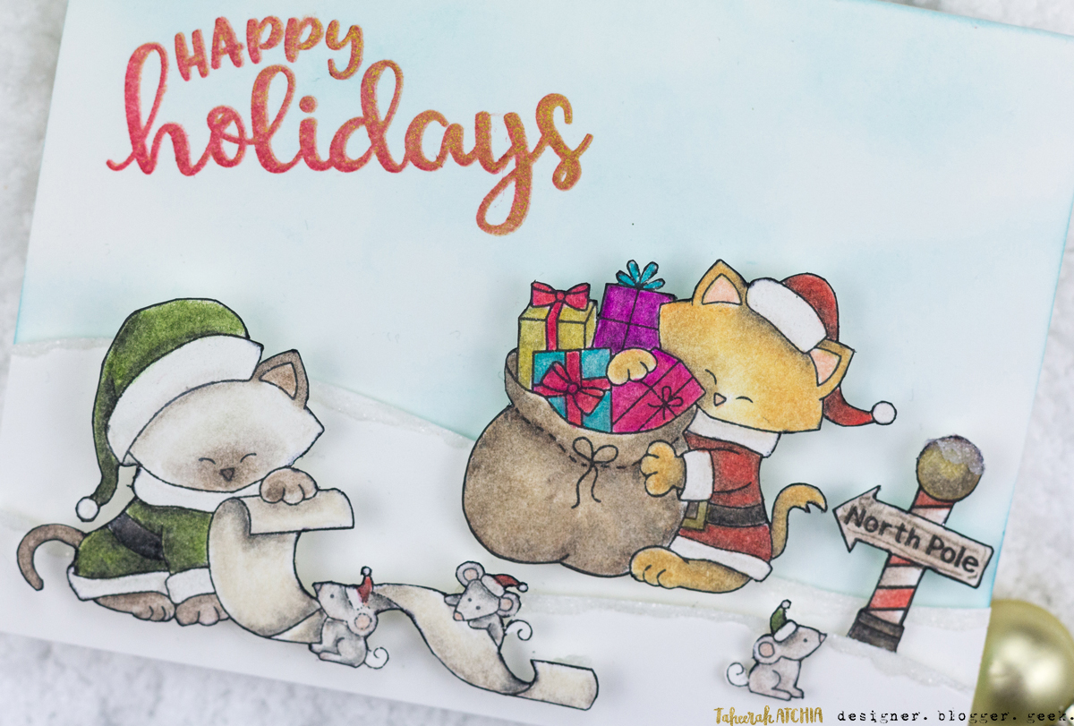 Happy Holidays Santa Cat Christmas Card by Taheerah Atchia