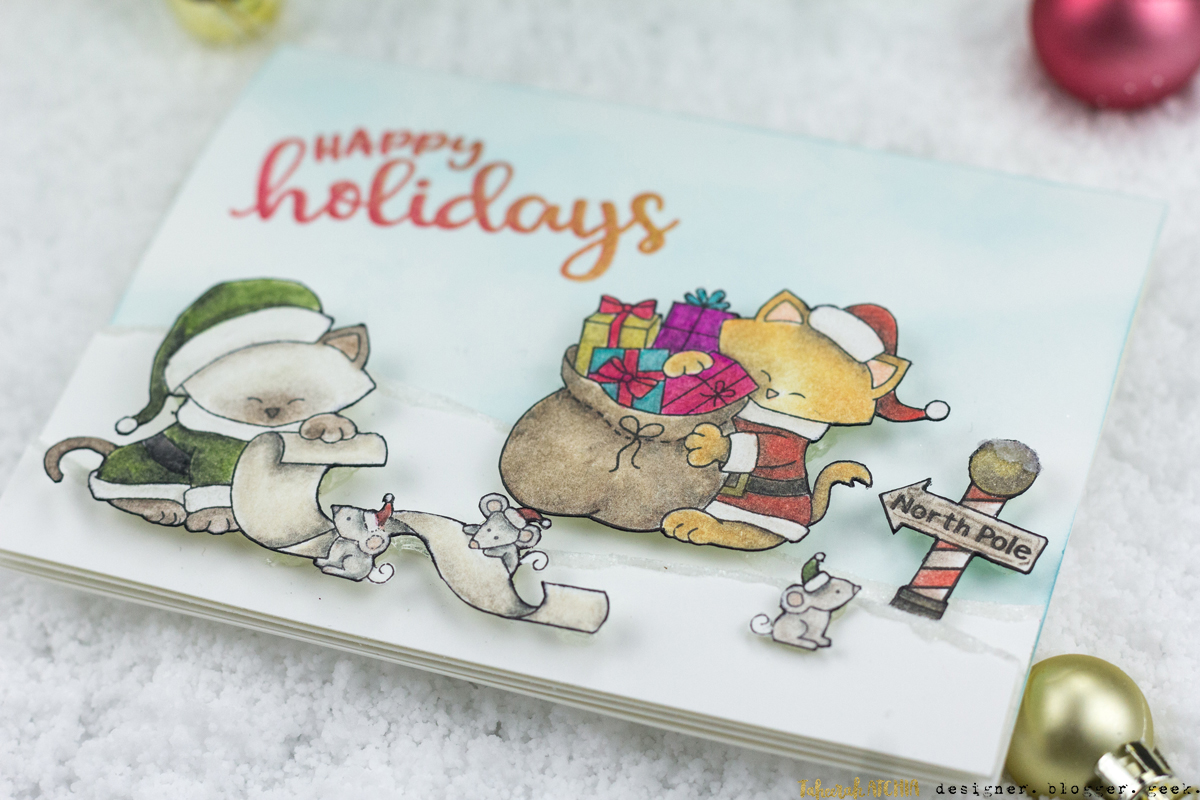 Happy Holidays Santa Cat Christmas Card by Taheerah Atchia