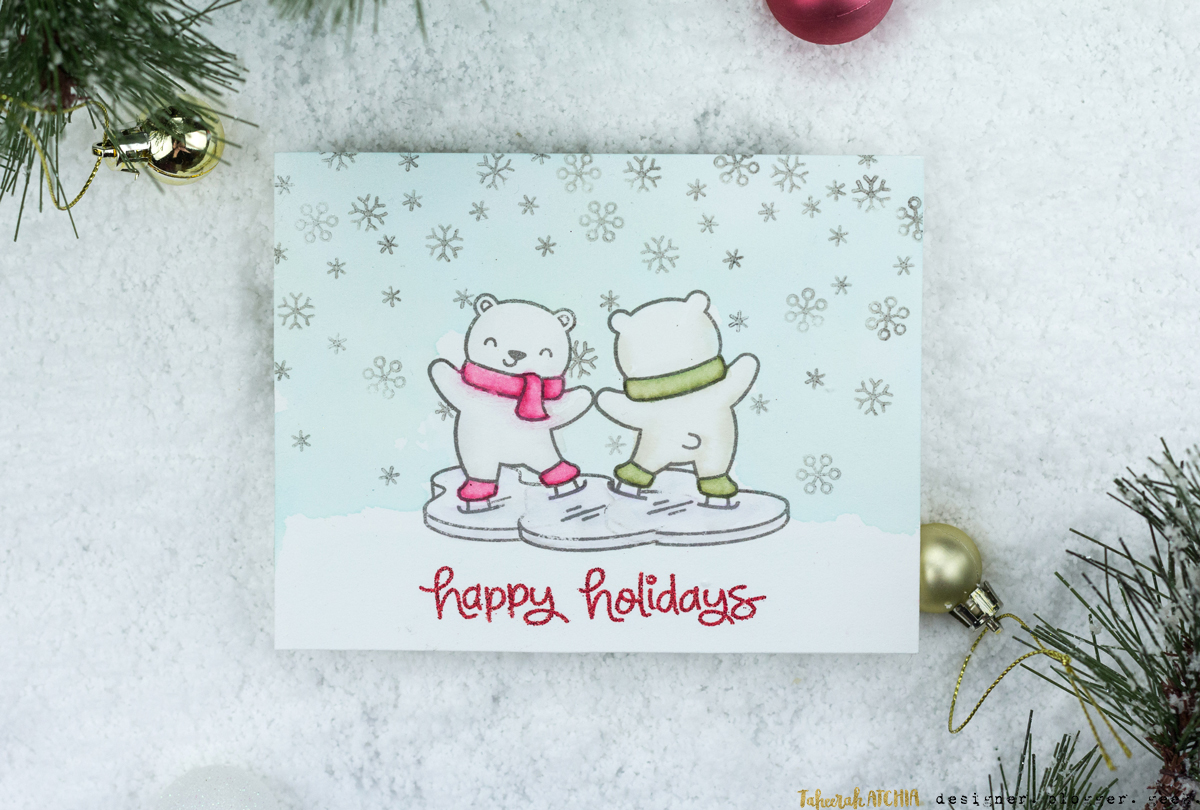 Ice Skating Polar Bears Christmas Card by Taheerah Atchia