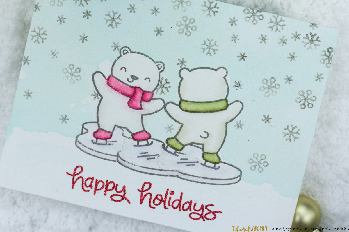 Ice Skating Polar Bears Christmas Card by Taheerah Atchia