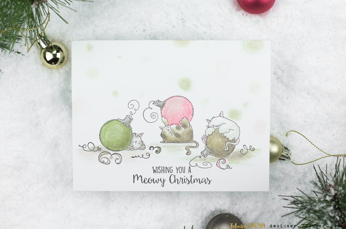 Meowy Christmas Cat Bauble Card by Taheerah Atchia