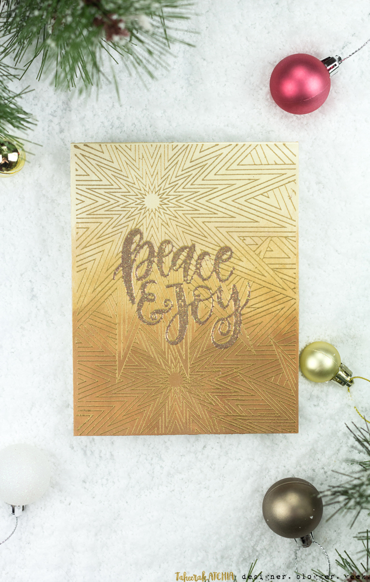 Peace & Joy Gold Shimmer Christmas Card by Taheerah Atchia