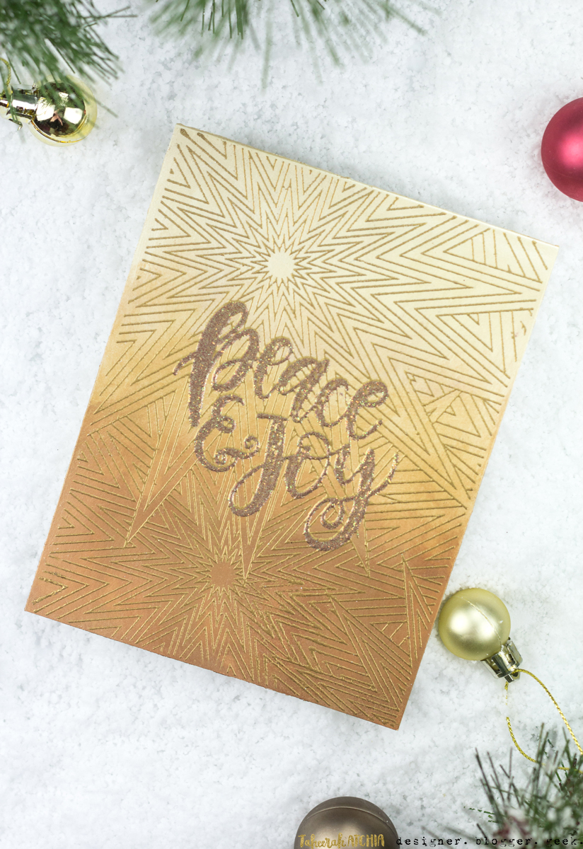 Peace & Joy Gold Shimmer Christmas Card by Taheerah Atchia