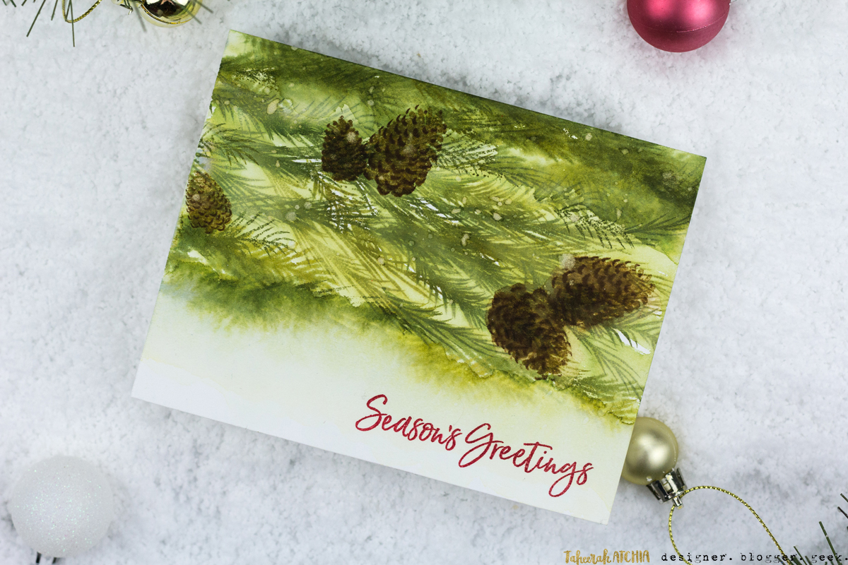 Pine Cones Season's Greetings Christmas Card by Taheerah Atchia