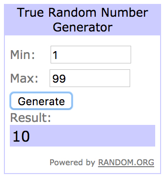 Random.org Giveaway Winner